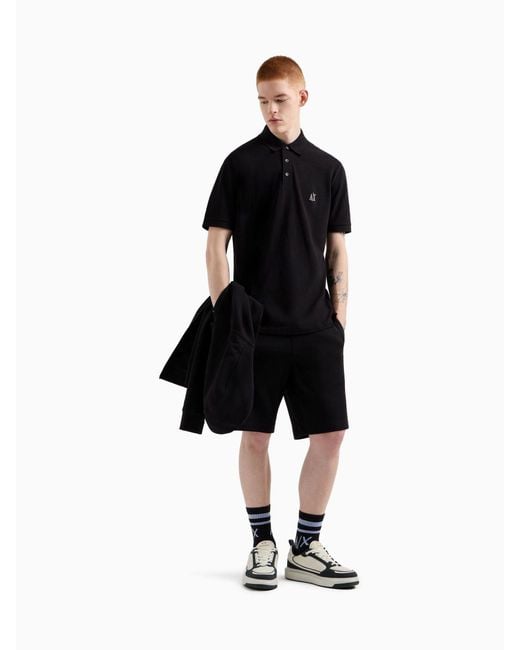 ARMANI EXCHANGE Black Regular Fit Logo Polo Shirt for men