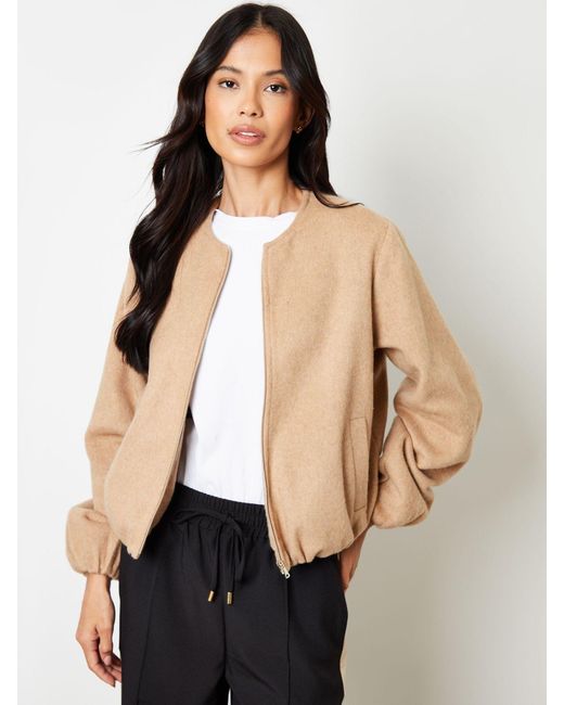 Threadbare Natural Brushed Bubble Hem Bomber Jacket