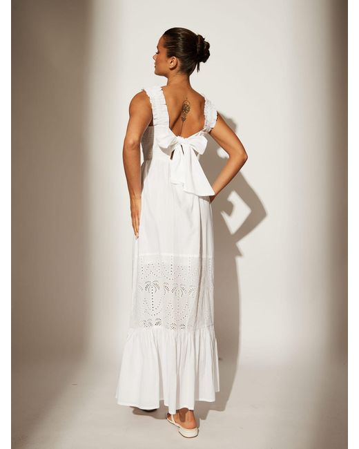 South Beach Natural Palm Broderie Tie Back 100% Cotton Maxi Dress