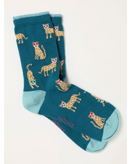 FatFace Blue Fatface Leopard Socks