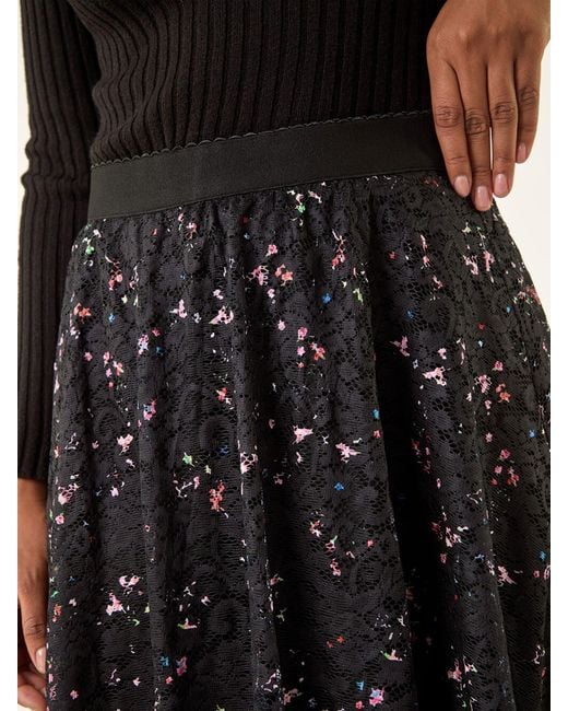 Roman Black Printed Lace Overlay Skirt