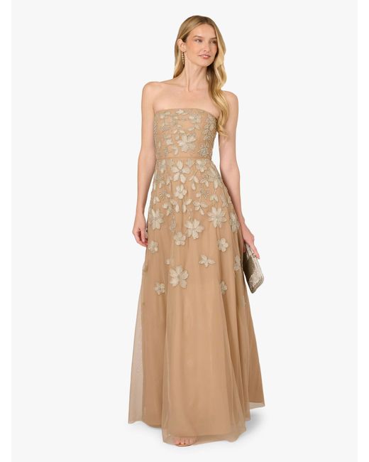 Adrianna Papell Natural Strapless Beaded Mesh Dress