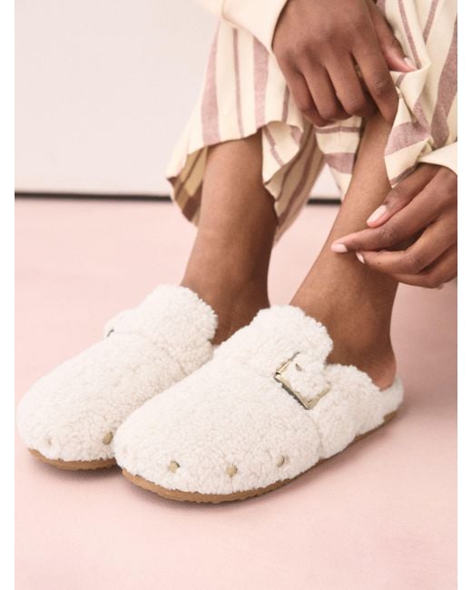 Next Pink Neutral Borg Footbed Slippers