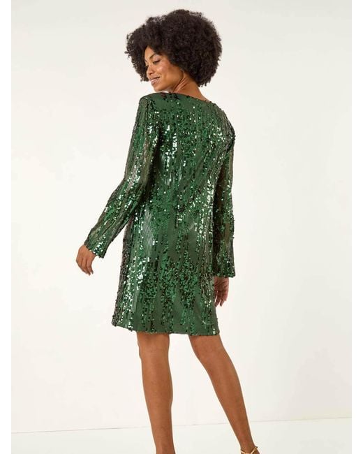 Roman Green Sequin Shift Stretch Dress