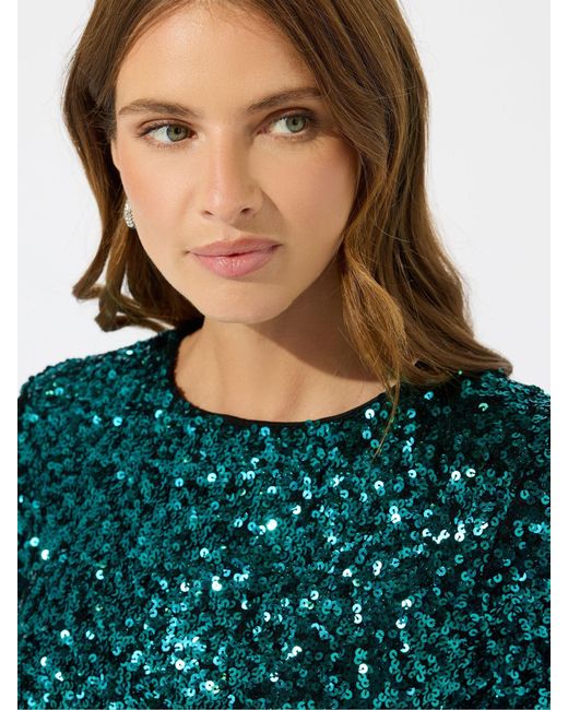 M Com Green Sequin Long Flute Sleeve Top