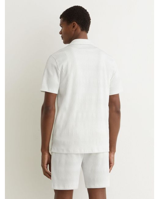Reiss White Textured-Wave Cuban-Collar Shirt for men