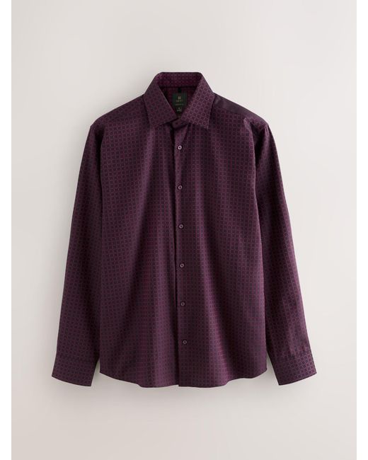 Next Purple Regular Fit Geometric Print Long Sleeve Smart Shirt for men