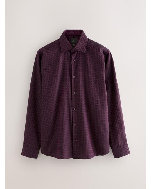 Next Purple Regular Fit Geometric Print Long Sleeve Smart Shirt for men