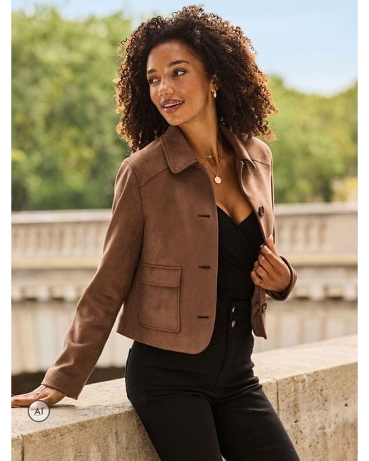 Sosandar Green Faux Suede Button Front Jacket