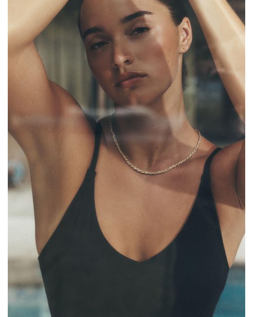 Speedo Black Solid V-Neck Swimsuit