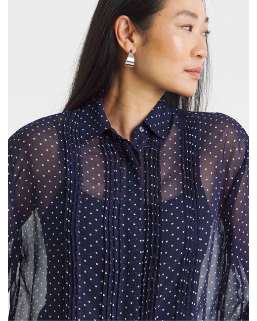 JD Williams Blue Spot Print Georgette Pintuck Shirt