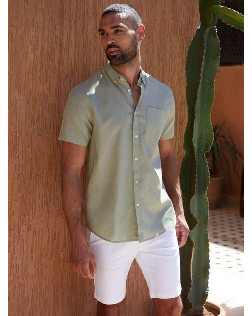 Threadbare Kurzärmeliges Hemd Aus Leinengemischklein in Brown für Herren