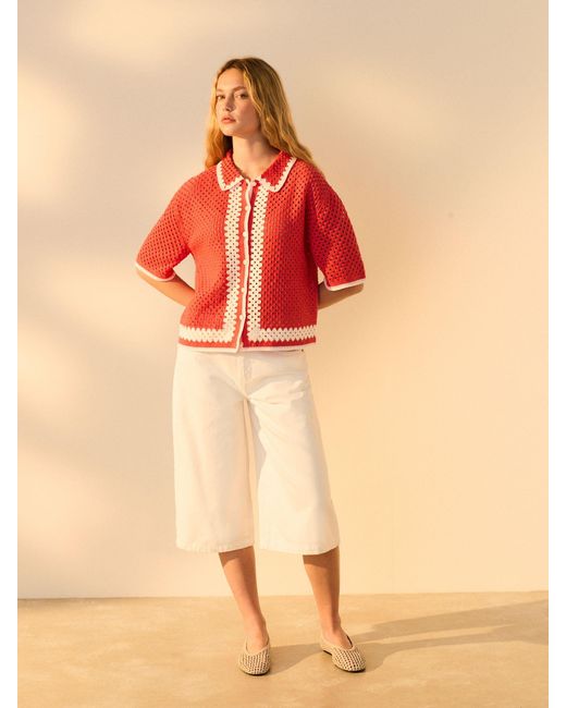 Next Relaxed Short Sleeve Collared Crochet Shirt