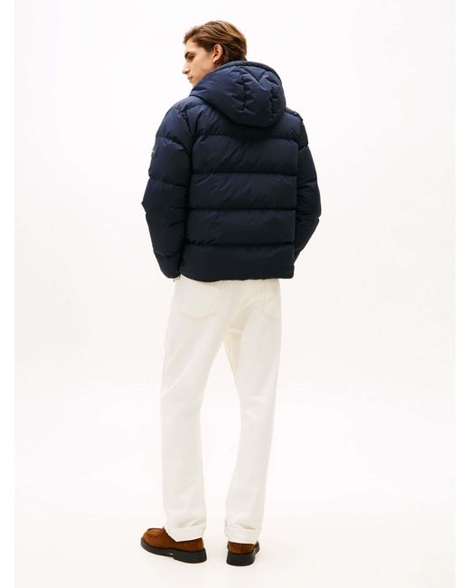 Tommy Hilfiger Blue Water Repellent Down Hooded Puffer Jacket for men