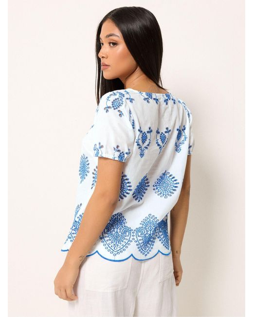 M Com Blue Petite Embroidered Top