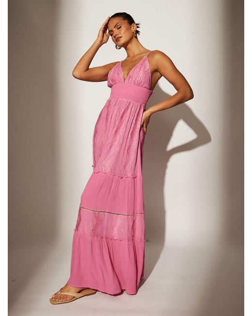 South Beach Pink Sequin Cami Detail Maxi Dress