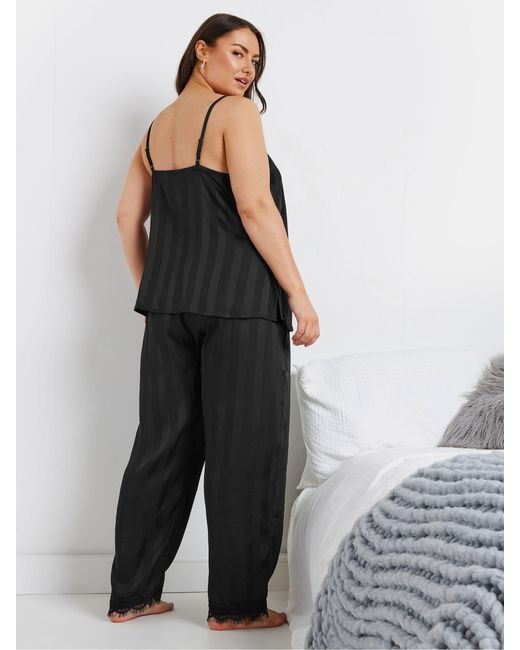 Yours Curve Black Satin-Camisole-Set Mit Spitze, Gestreift42-44