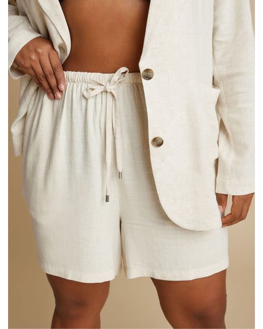 Yours Curve White Leinenshorts48
