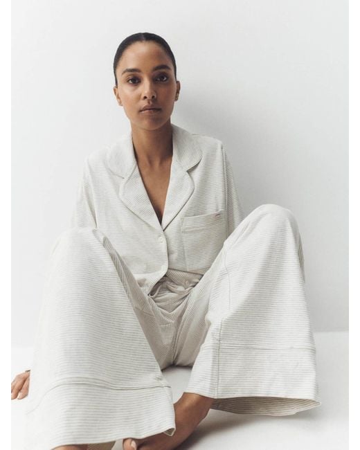 Next White Stripe Jersey Button Through Pyjamas