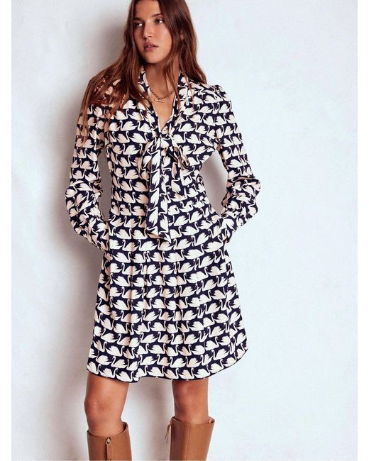 Boden White Tie Neck Short Dress