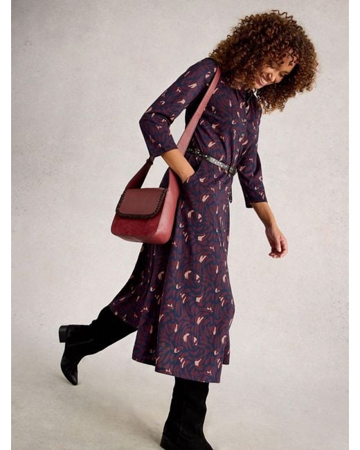 White Stuff Purple Rua Jersey Shirt Dress