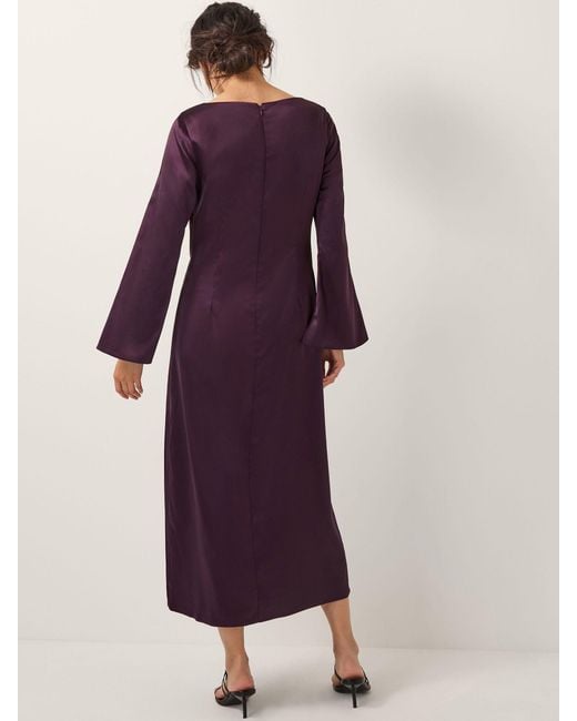 Monsoon Purple Callie Floral Satin Long Sleeve Midi Dress