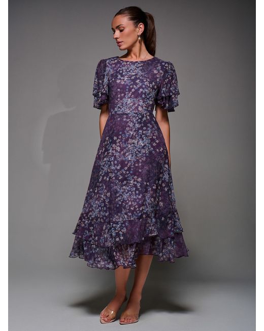 Jolie Moi Purple Frill Detail Chiffon Midaxi Dress