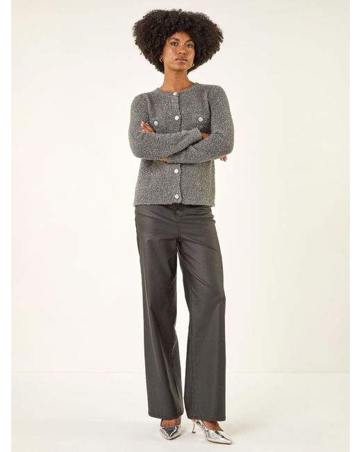 Roman Gray Fluffy Shimmer Button Cardigan