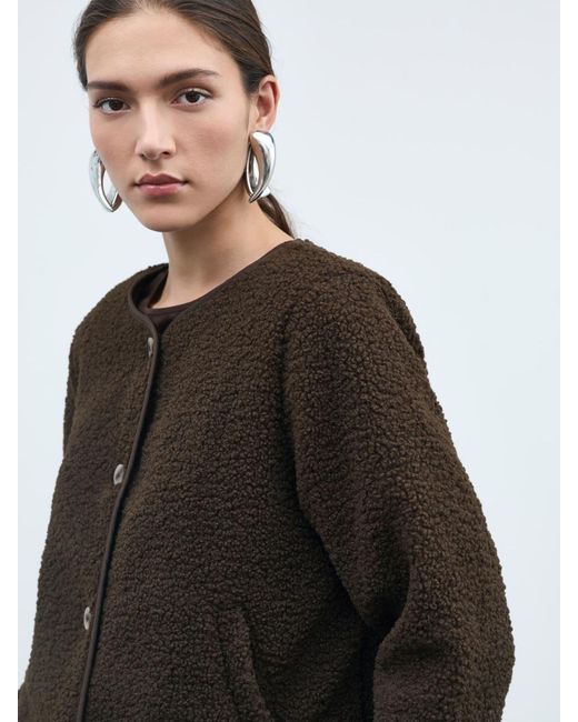 Vila Brown Teddy Collarless Jacket