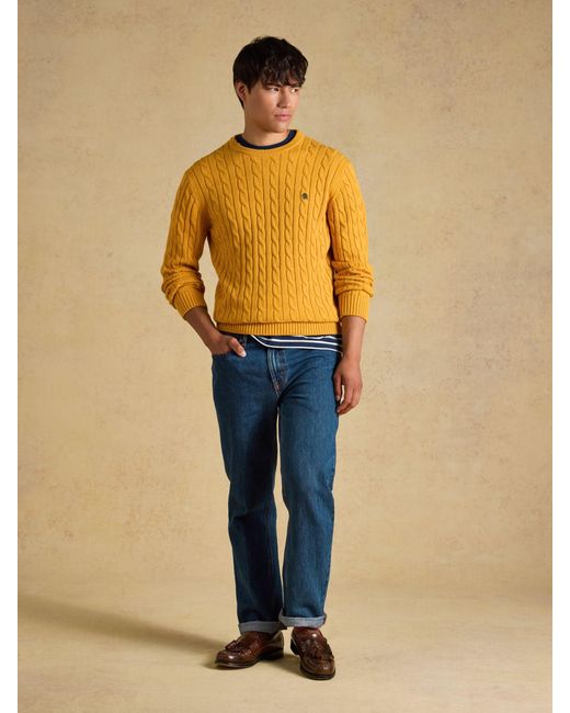 Joules Yellow Crew Neck Cotton Cable Knit Jumper for men