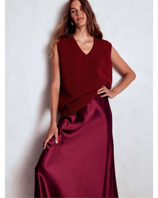 Boden Red Bias Cut Maxi Slip Skirt