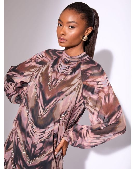 Lipsy Red Mini Animal Zebra Print Sequin Long Sleeve Shift Dress