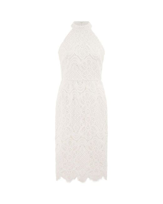 Yumi' White Lace Halter Neck Dress