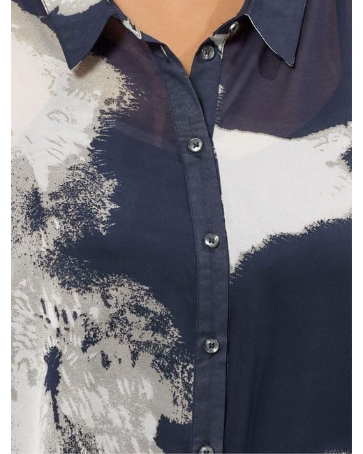 Evans Blue Smudge Print Dip Back Blouse