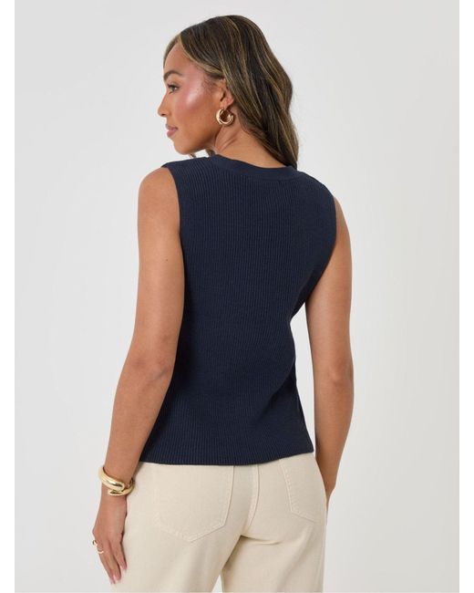 Threadbare Blue Ribbed Longline Waistcoat