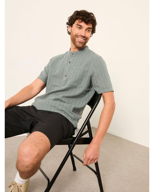 FatFace Gray Fatface Bugle Short Sleeve Grandad Popover Shirt for men