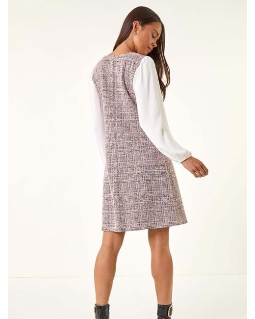 Roman Pink Petite Boucle Contrast Sleeve Dress