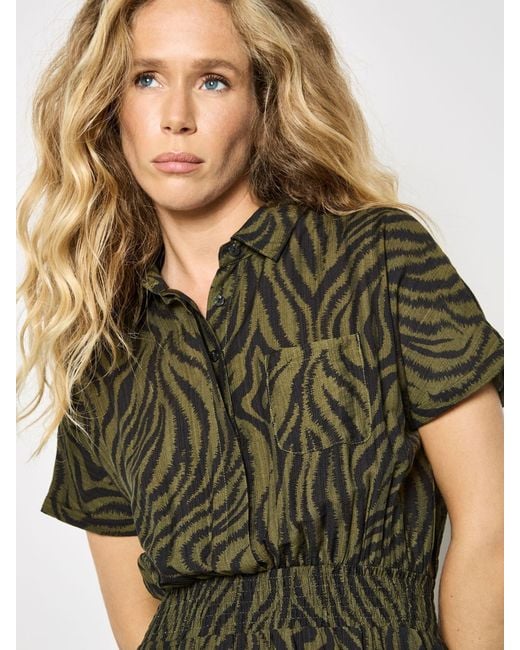 Apricot Green Ikat Zebra Midi Shirt Dress