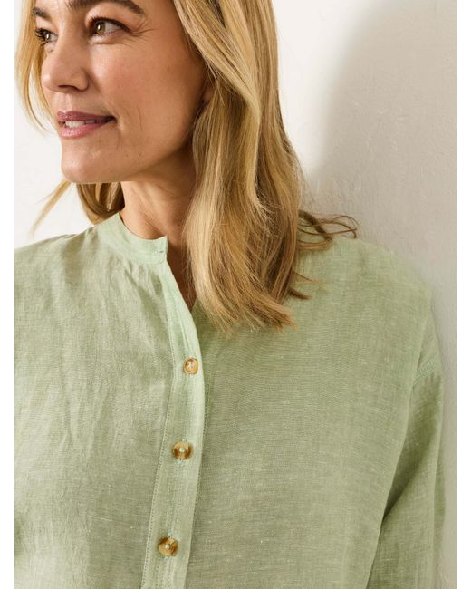 FatFace Green Fatface Julia 100% Linen Popover Shirt