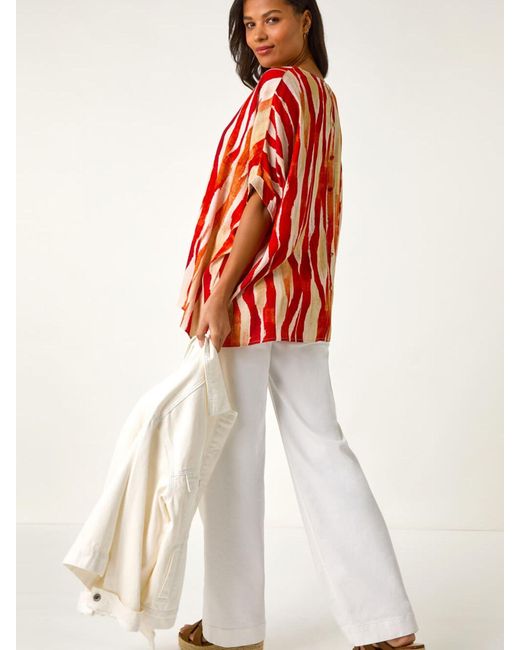 Roman Red Abstract Buttoned Top