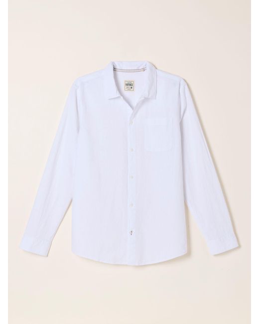 FatFace White Fatface Long Sleeve Linen Cotton Bugle Shirt for men