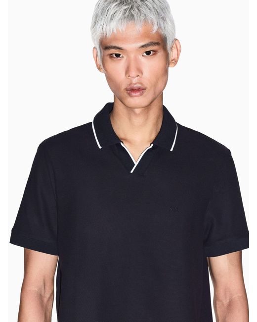 ARMANI EXCHANGE Blue Regular Fit Logo Polo Shirt for men