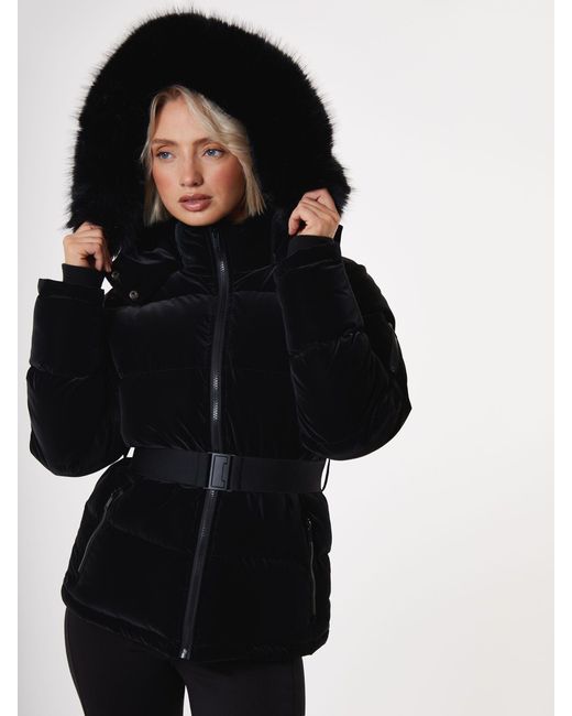 Threadbare Black High Shine Belted Parka Ski Jacket