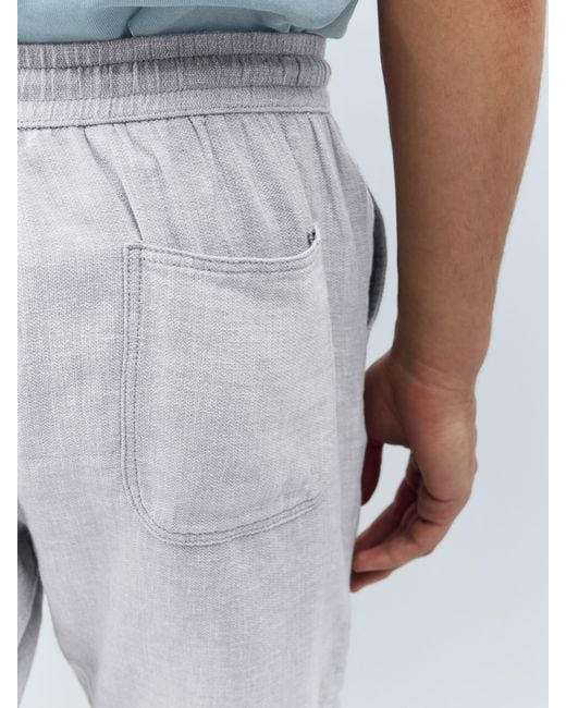 Next Gray Linen Blend Elasticated Waist Shorts for men