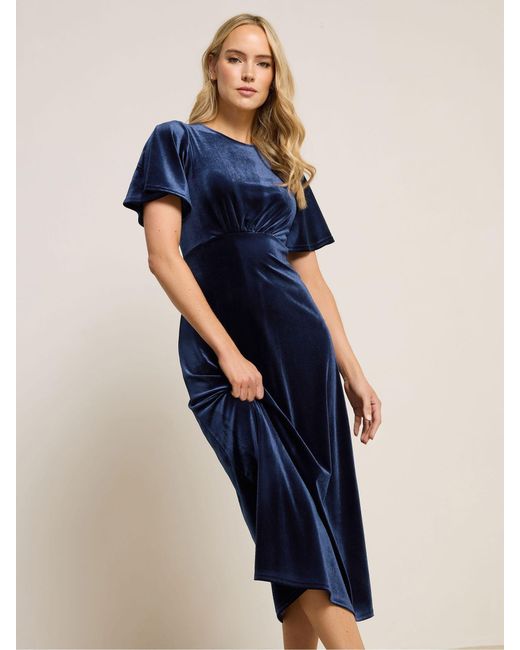 Long Tall Sally Angel Sleeve Velour Midi Dress in Blue | Lyst