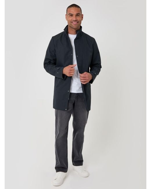 Threadbare Blue Showerproof Funnel Neck Longline Mac Jacket for men