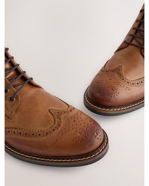 Next Brown Leather Brogue Boots for men