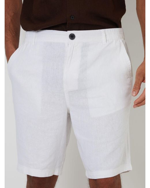 Threadbare White Linen Blend Shorts for men
