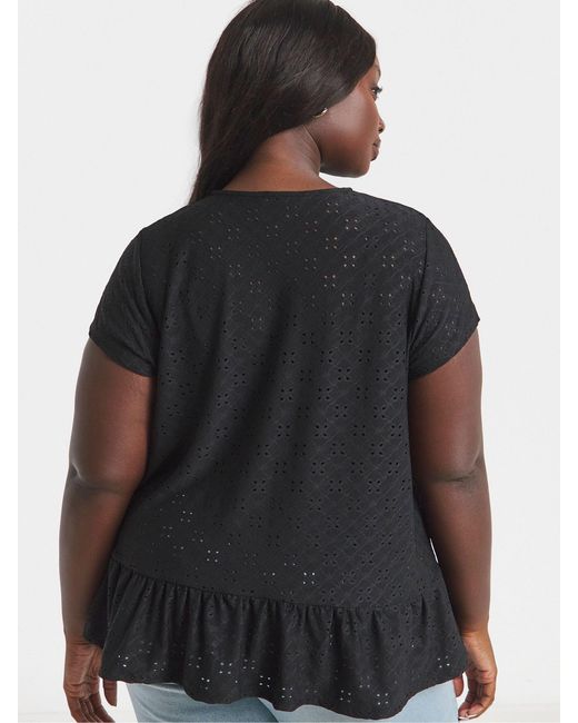 Simply Be Black 100% Cotton Broderie Cap Sleeve Peplum Top