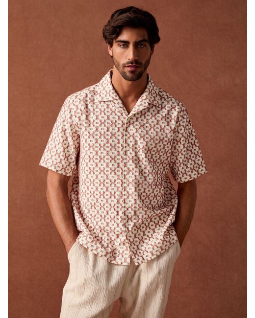 Next Pink Trellis Textured Short Sleeve 100% Cotton Shirt for men